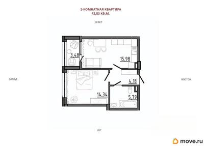 1-комн. квартира, 42 м&sup2;