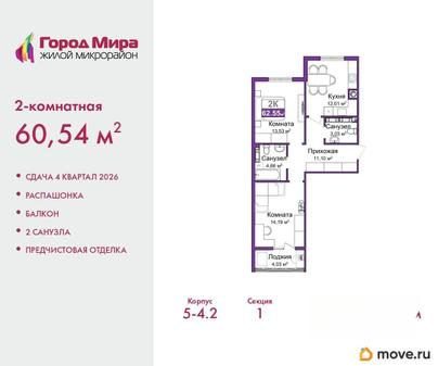 2-комн. квартира, 60.54 м&sup2;
