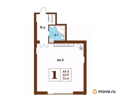 1-комн. апартаменты, 72 м&sup2;