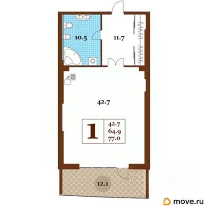 1-комн. апартаменты, 77 м&sup2;