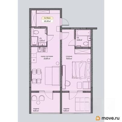 1-комн. апартаменты, 65.38 м&sup2;