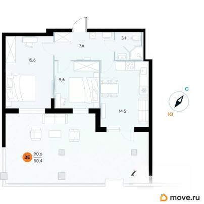2-комн. апартаменты, 90.6 м&sup2;
