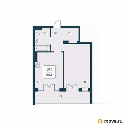 1-комн. квартира, 59.4 м&sup2;