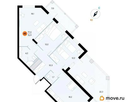 3-комн. апартаменты, 111.6 м&sup2;