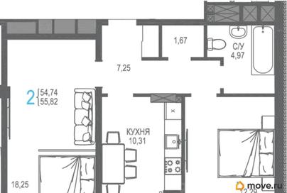 2-комн. квартира, 57.49 м&sup2;