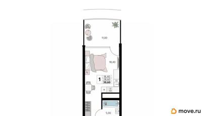 1-комн. апартаменты, 39.6 м&sup2;
