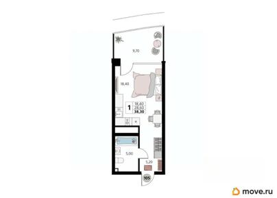 1-комн. апартаменты, 38.3 м&sup2;