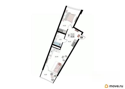 1-комн. апартаменты, 64.3 м&sup2;
