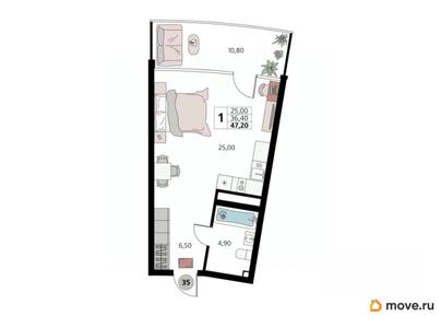 1-комн. апартаменты, 47.2 м&sup2;