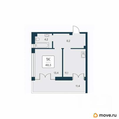 1-комн. квартира, 48.3 м&sup2;