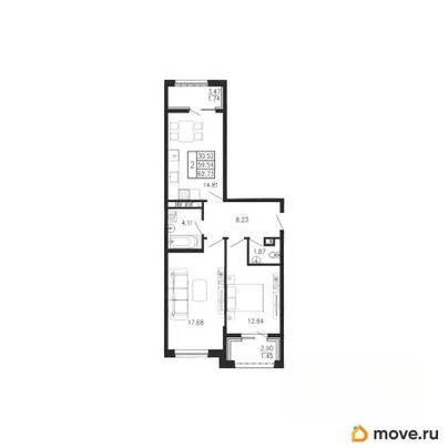 2-комн. квартира, 62.73 м&sup2;