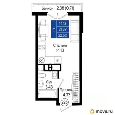 студия, 22.6 м&sup2;
