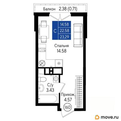 студия, 23.29 м&sup2;