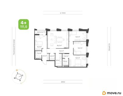 4-комн. квартира, 111.5 м&sup2;