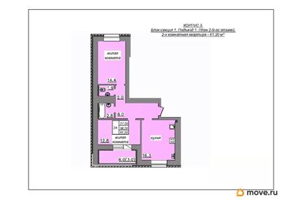 2-комн. квартира, 61.2 м&sup2;