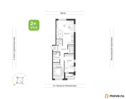 2-комн. квартира, 69.6 м&sup2;