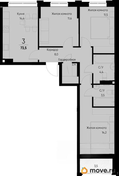 3-комн. квартира, 71.8 м&sup2;