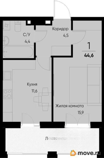 1-комн. квартира, 40.5 м&sup2;