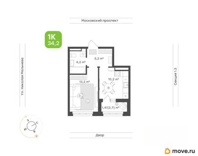 1-комн. квартира, 34.2 м&sup2;