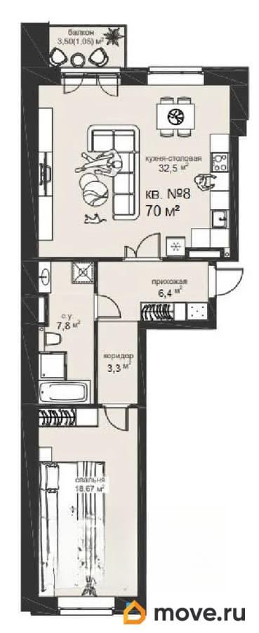 2-комн. квартира, 70 м&sup2;