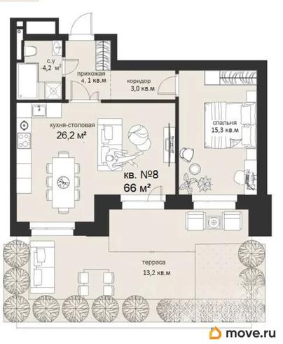 2-комн. квартира, 66 м&sup2;