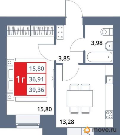 1-комн. квартира, 39.36 м&sup2;