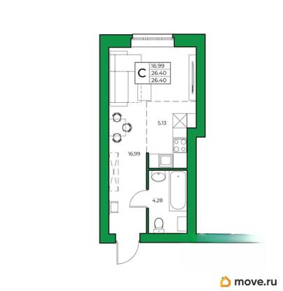 1-комн. квартира, 26.4 м&sup2;