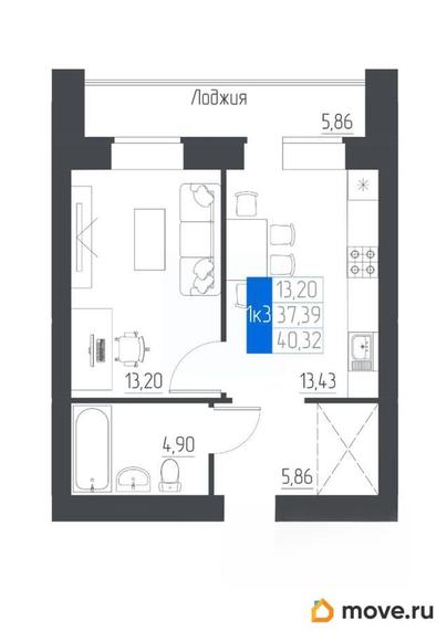1-комн. квартира, 40.32 м&sup2;