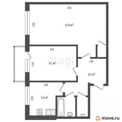 2-комн. квартира, 38 м&sup2;