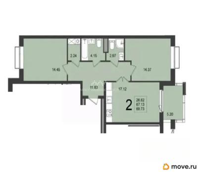2-комн. квартира, 66.8 м&sup2;