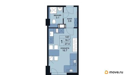 1-комн. апартаменты, 27.4 м&sup2;