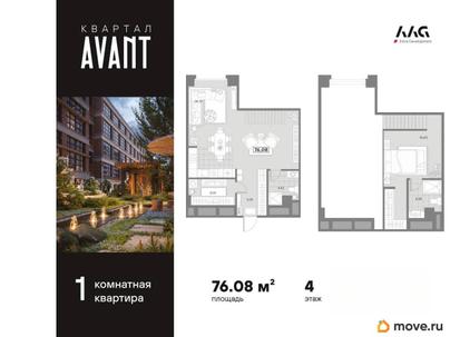 1-комн. апартаменты, 76.08 м&sup2;