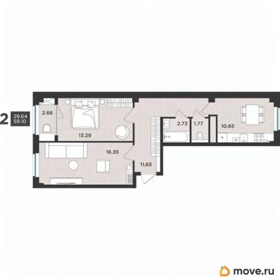 2-комн. квартира, 59.1 м&sup2;