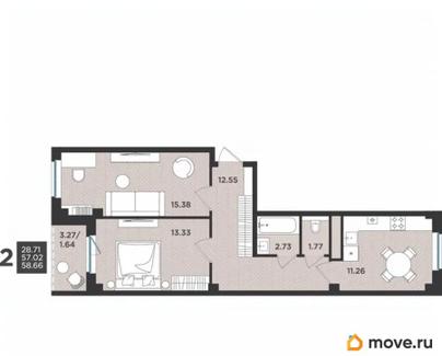 2-комн. квартира, 58.66 м&sup2;