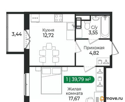 1-комн. квартира, 39.79 м&sup2;