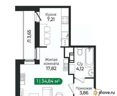 1-комн. квартира, 34.84 м&sup2;
