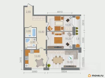 3-комн. квартира, 89.2 м&sup2;