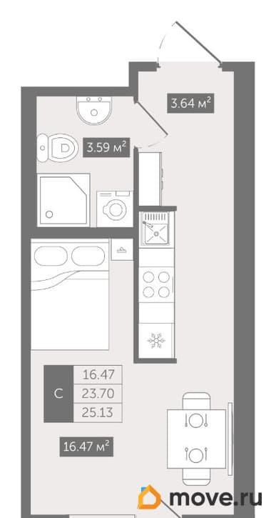 студия, 25.13 м&sup2;