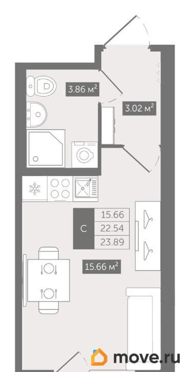 студия, 23.89 м&sup2;