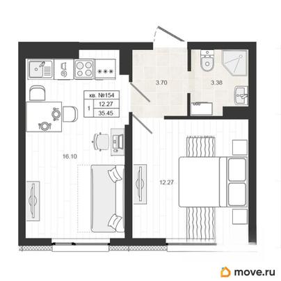 1-комн. квартира, 35.5 м&sup2;