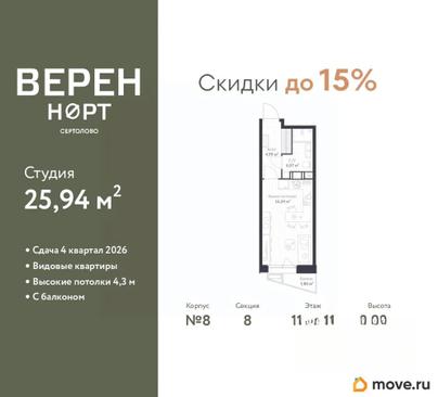 студия, 25.94 м&sup2;