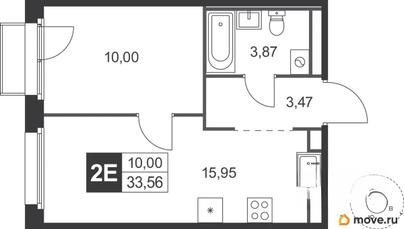 2-комн. квартира, 33.56 м&sup2;