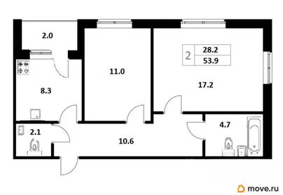 2-комн. квартира, 54 м&sup2;