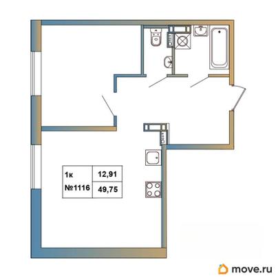 1-комн. квартира, 49.75 м&sup2;