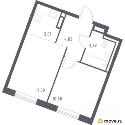1-комн. квартира, 34.51 м&sup2;