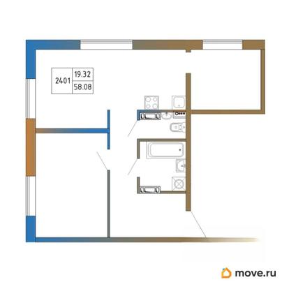 2-комн. квартира, 58.08 м&sup2;