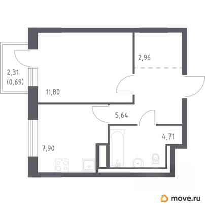 1-комн. квартира, 33.7 м&sup2;