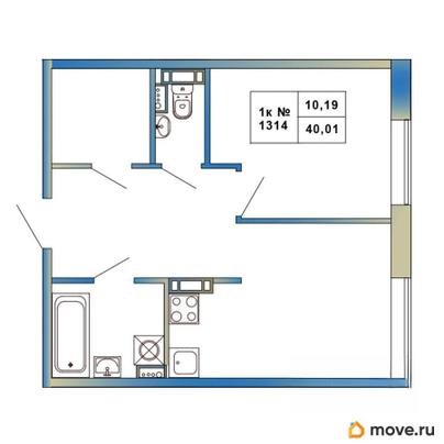 1-комн. квартира, 40.01 м&sup2;