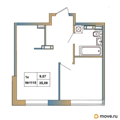 1-комн. квартира, 35.09 м&sup2;