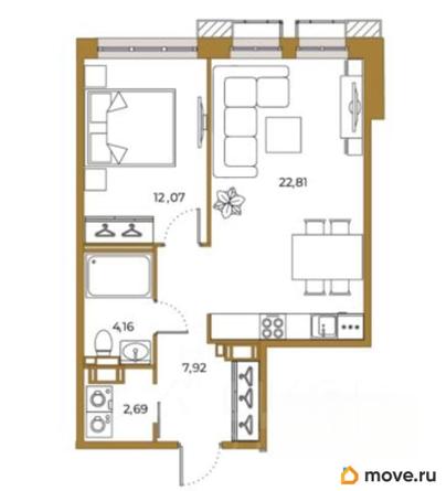 1-комн. квартира, 48.48 м&sup2;